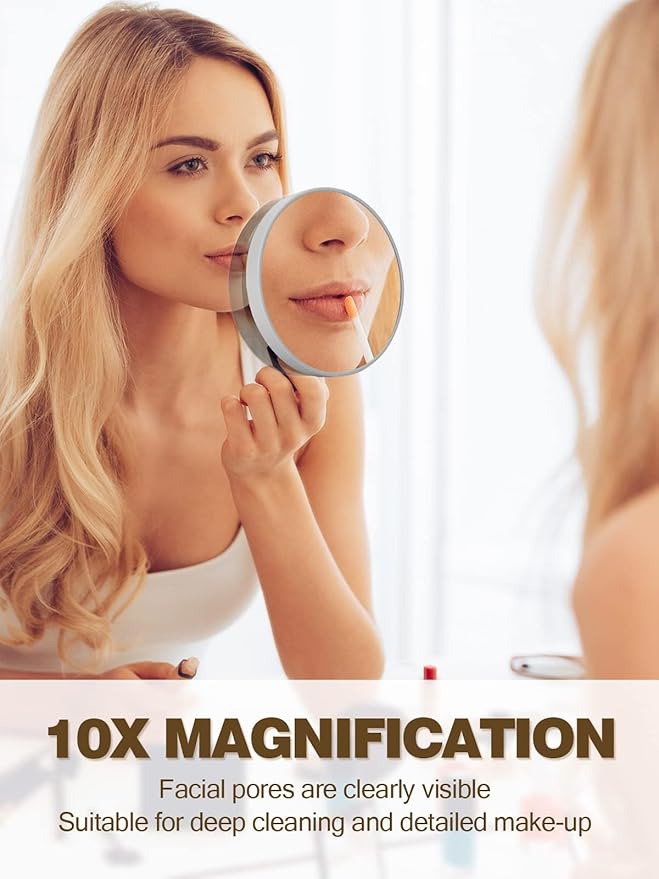 Macaki 10X Magnifying Mirror with 2 Suction Cups, 3.5 inches Magnified Makeup Mirror and Slant Tweezers,Grey,1PC