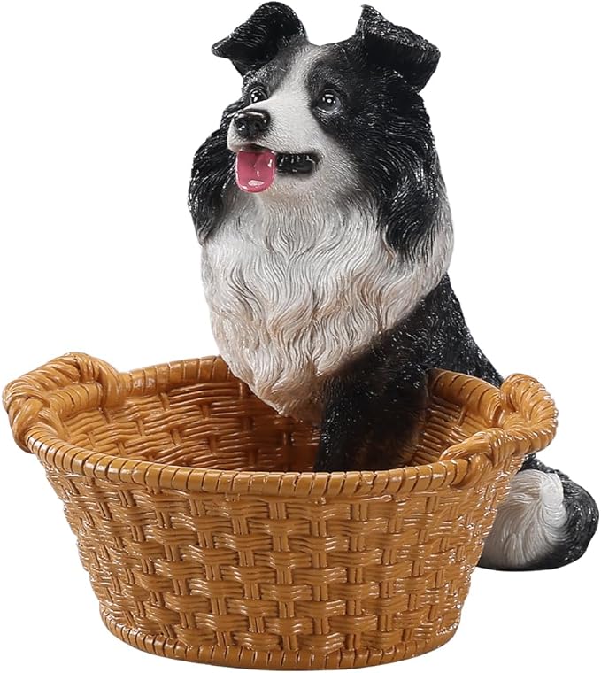 Cute Border Collie Candy Bowl, Resin Dog Figurine Key Bowl for Entryway Table, Desktop Storage Basket Organizer for Desk, Unique Dog Lover Gift