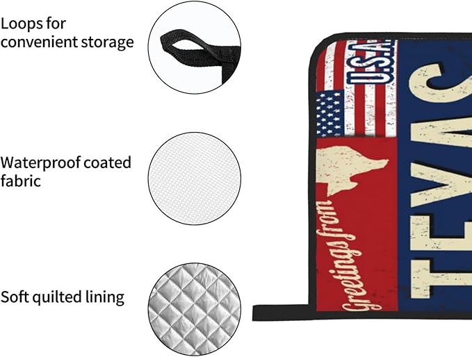 Oven Mitts and Pot Holders Sets of 4,Texas Lone Star State Retro US,Oven Mitts Heat Resistant Oven Gloves Set Potholders for Kitchen Baking Grilling