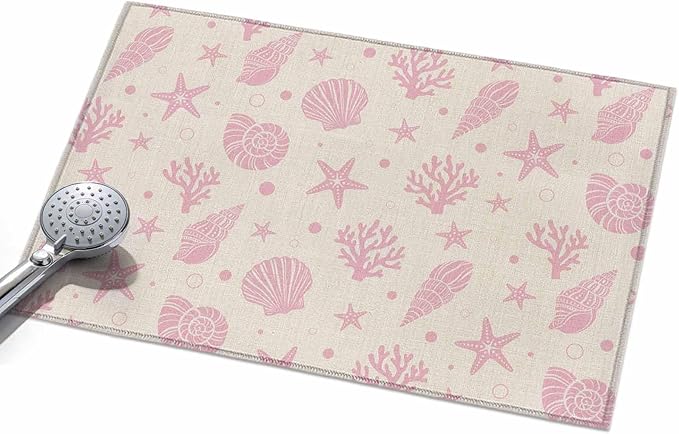 Area Rug 2x3ft, Ocean Pink Shell Coral Conch Washable Rugs for Living Room Bedroom, Marine Starfish on Farm Burlap Soft Non-Slip Area Rugs Rectangle Floor Carpet for Dining Room