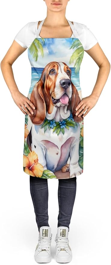 Caroline's Treasures Basset Hound Luau Apron Cooking Kitchen Server Baking Crafts Gardening for Adult Women Men, Unisex, Large, Multicolor