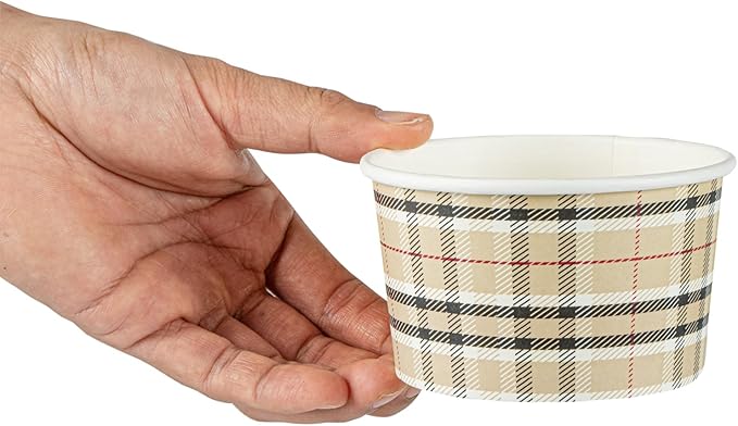 Restaurantware Coppetta 12 Ounce Dessert Cups, 200 Disposable Ice Cream Cups - Lids Sold Separately, Sturdy, Plaid Paper FroYo Bowls, For Hot And Cold Foods, Perfect For Gelato Or Mousse