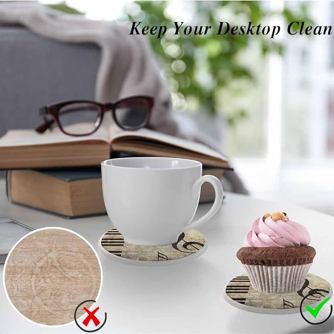 Piano Music Coasters for Drinks Vintage Art Retro Grunge Background Absorbent Ceramic Drink Coaster for Coffee Wooden Table Home Decor Set of 2