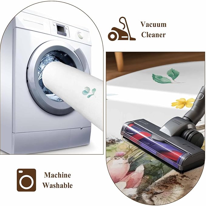 Washable Round Area Rug Easter Egg Spring Flower Cute Rabbit Circle Rugs Floor Carpet for Living Room Bedroom, Blossom Floral on White Soft Non Slip Round Rug 5ft