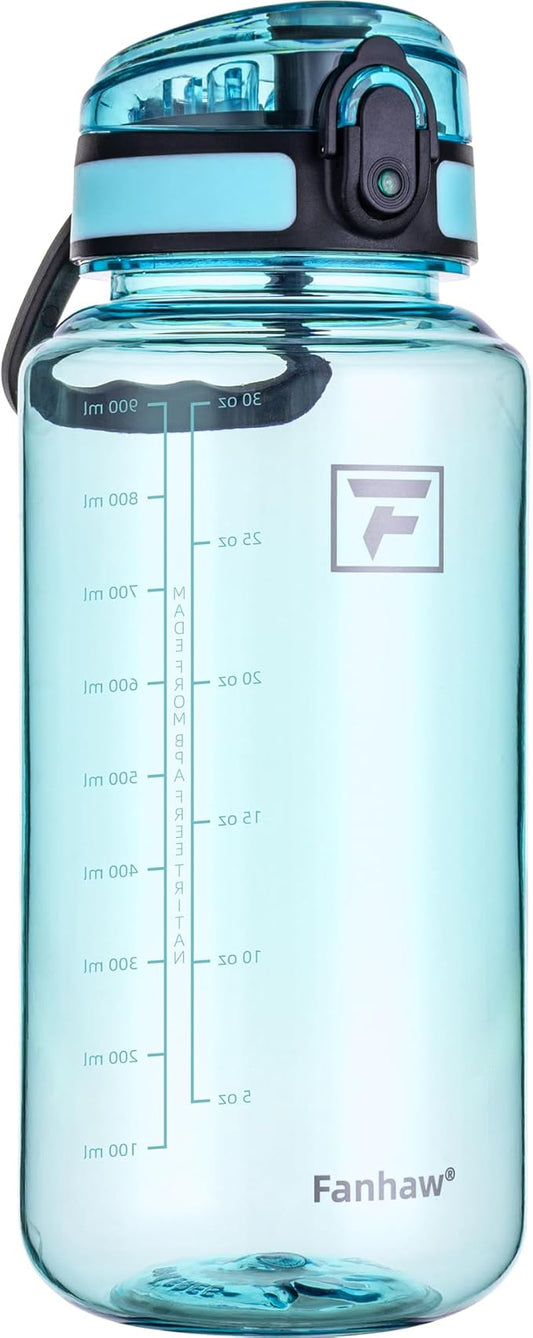 Fanhaw 32 Oz Clear Tritan Water Bottle, BPA-Free & Leak-Proof, Wide Mouth with Anti-dust Chug Lid, Reusable Plastic Bottle for Gym, Travel, School & Office (Baby Blue)