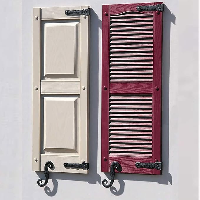 Decorative Vinyl Hinges, 4 Hinges, 2 S-Hooks for Lifetime Vinyl Shutters, 002 - Black