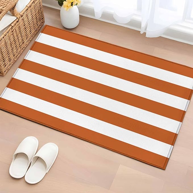 Area Rug 2x3ft, Farmhouse Classic Stripes Washable Rugs for Living Room Bedroom, Orange White Soft Non-Slip Area Rugs Rectangle Floor Carpet for Dining Room