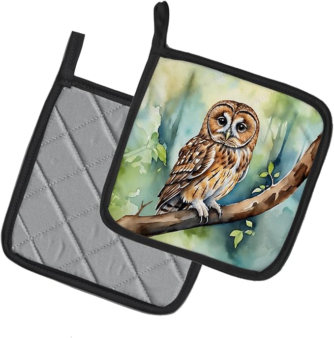 Caroline's Treasures Tawny Owl Pair of Pot Holders Kitchen Heat Resistant Pot Holders Sets Oven Hot Pads for Cooking Baking BBQ, 7 1/2 x 7 1/2