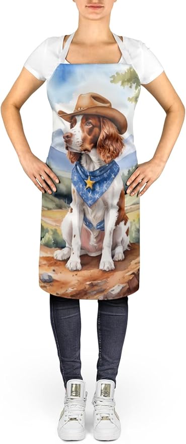 Caroline's Treasures Welsh Springer Spaniel Cowboy Welcome Apron Cooking Kitchen Server Baking Crafts Gardening for Adult Women Men, Unisex, Large, Multicolor