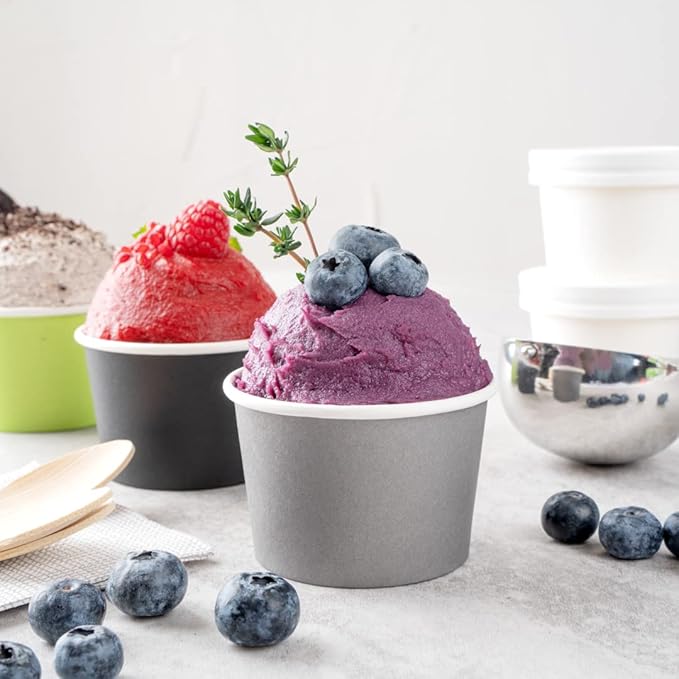 Coppetta 4 Ounce Dessert Cups, 200 Disposable Ice Cream Cups - Lids Sold Separately, Heavy-Duty, Gray Paper Frozen Yogurt Bowls, For Hot And Cold Foods, Perfect For Gelato Or Mousse - Restaurantware