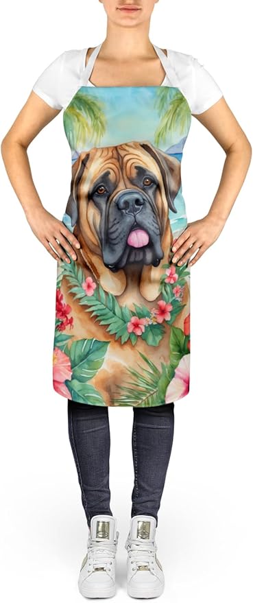 Caroline's Treasures Mastiff Luau Apron Cooking Kitchen Server Baking Crafts Gardening for Adult Women Men, Unisex, Large, Multicolor