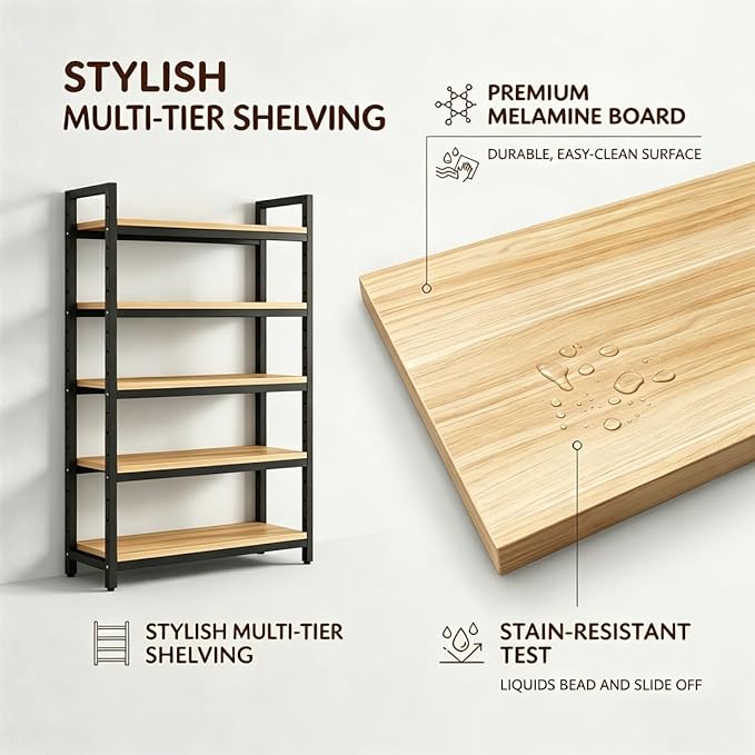 Heavy Duty Metal Gondola Shelving, Reinforced Steel Frame & Sturdy Board, Adjustable Retail Display Rack for Retail, Kitchen & Office Organization(6 Tier 86.6in,100x30cm/39.4x11.8in)