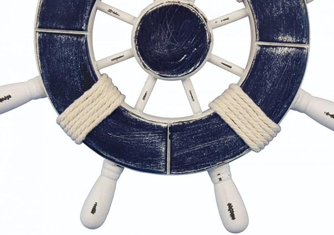 Hampton Nautical Wheel-9-108 Rustic Decorative Ship Wheel, 9", Dark Blue/White