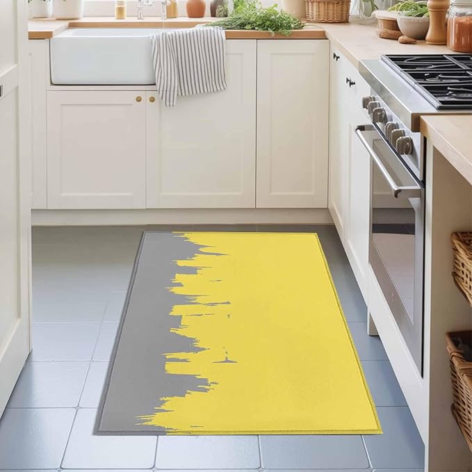 Area Rug 2x3ft, Abstract Yellow Grey Graffiti Washable Rugs for Living Room Bedroom, Oil Painting Artwork Soft Non-Slip Area Rugs Rectangle Floor Carpet for Dining Room
