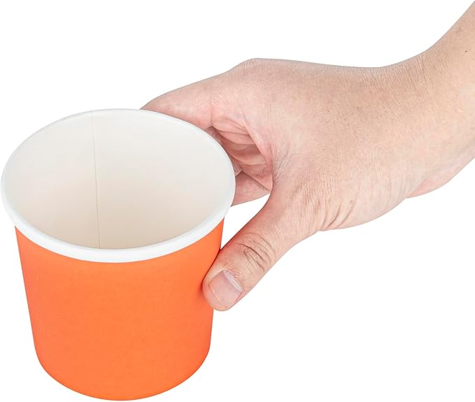 Restaurantware Bio Tek 12 Ounce Disposable Soup Cups 200 Microwavable Paper Soup Cups - Vented Lids Sold Separately Hot And Cold Foods Orange Paper To Go Soup Containers For Desserts Or Treats