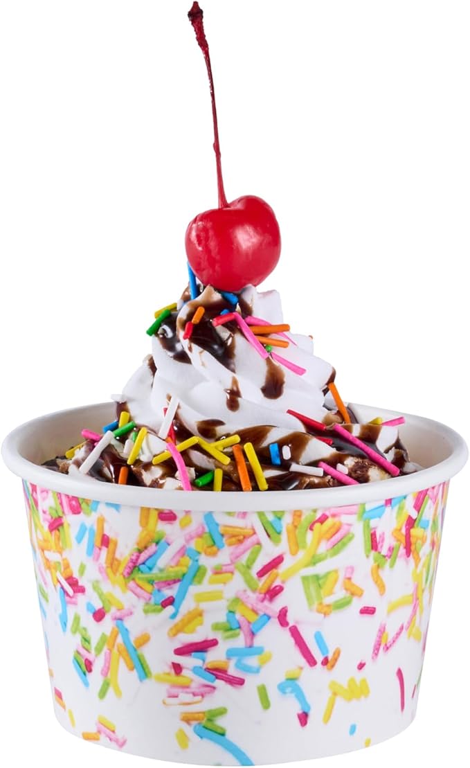 Coppetta 8 Ounce Dessert Cups, 200 Greaseproof Ice Cream Cups - Lids Sold Separately, For Hot And Cold Foods, White Paper Yogurt Bowls, Party Sprinkle Design, Disposable, Sturdy - Restaurantware