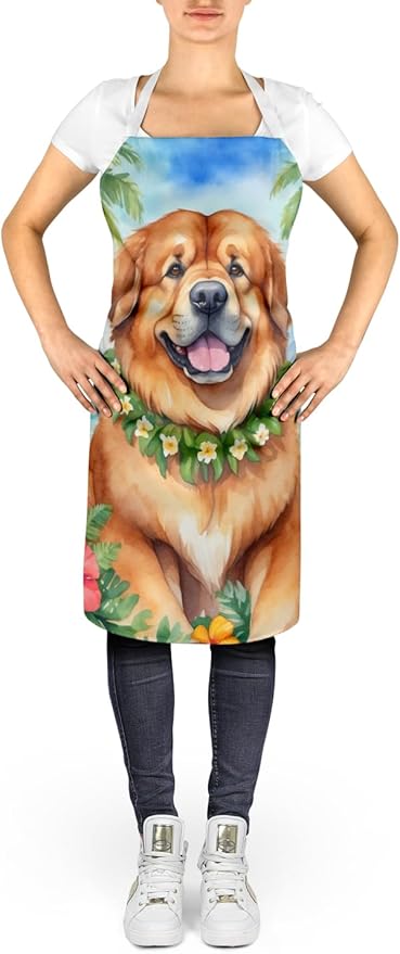 Caroline's Treasures Tibetan Mastiff Luau Apron Cooking Kitchen Server Baking Crafts Gardening for Adult Women Men, Unisex, Large, Multicolor
