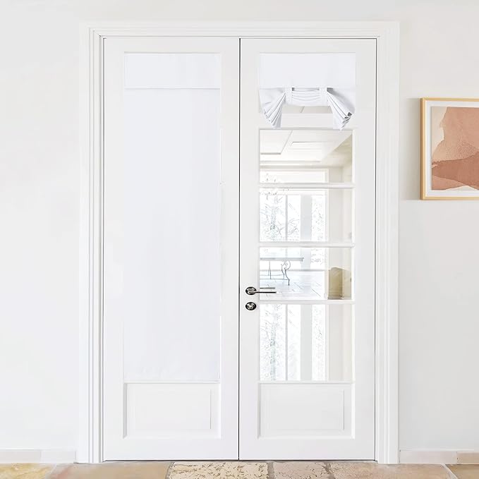 NICETOWN Pure White Door Curtain for French Front Door Windoew, Room Darkening Privacy Thermal Insulated Tie Up Shade for Patio Window Covering for Bedroom Kitchen, W26 x L69 inch, 1 Panel