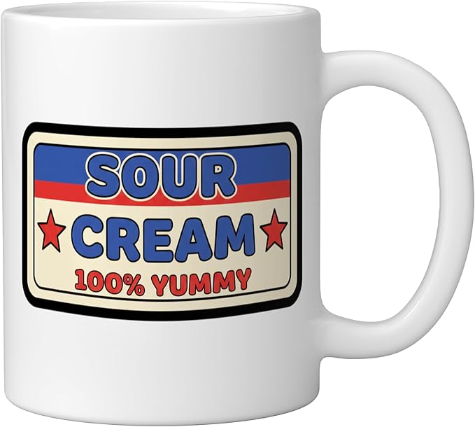 Sour Cream 100% Yummy Retro Food Label Vintage Snack Ceramic Mug, White