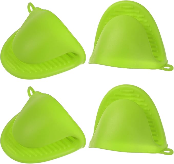 HARFINGTON 4pcs Thickened Mini Oven Gloves, Heat Resistant Silicone Oven Mitts Finger Pinch Grips Pot Holder for Kitchen, Cooking, Baking, BBQ Heat Resistant Gloves, Green
