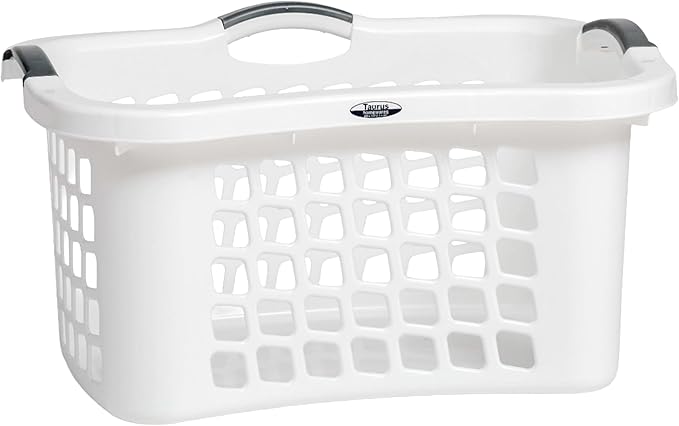 Redmon Comfort Grip Clothes Basket, Durable Plastic Laundry Storage with Ergonomic 3 Side Handles and Vented Design for Easy Carrying, White