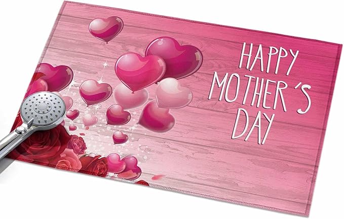 Area Rug 2x3ft, Mother's Day Love Balloon Rose Washable Rugs for Living Room Bedroom, Gradient Pink Wood Grain Soft Non-Slip Area Rugs Rectangle Floor Carpet for Dining Room
