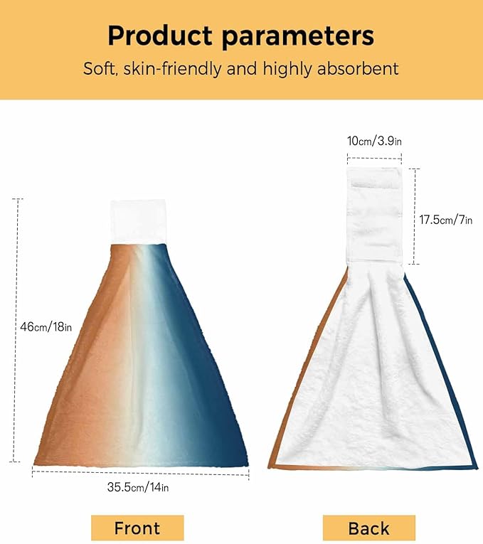 Alandar Home Kitchen Tie Towel Set of 2, Gradient Orange Blue Watercolor Absorbent Soft Hand Towels for Bathroom Hanging Towels, Modern Abstract Style Fast Drying Cleaning Cloth with Loop