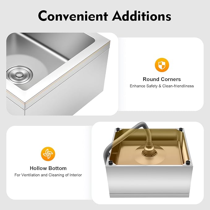 Utility Floor Mount Mop Basin, 22 * 19in Stainless Steel Single Bowl Commercial Sink, Restaurant Kitchen Sink, Accommodating Sink Space, For Home, Restaurant, Hotel, Bar, Laundry Room.