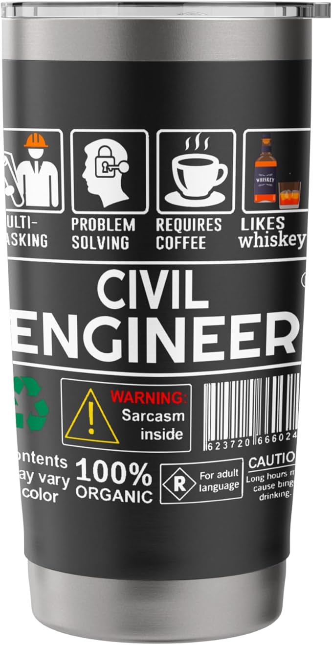 Civil Engineer Job Label Sarcasm Skills Coffee Whiskey Stainless Steel Insulated Tumbler