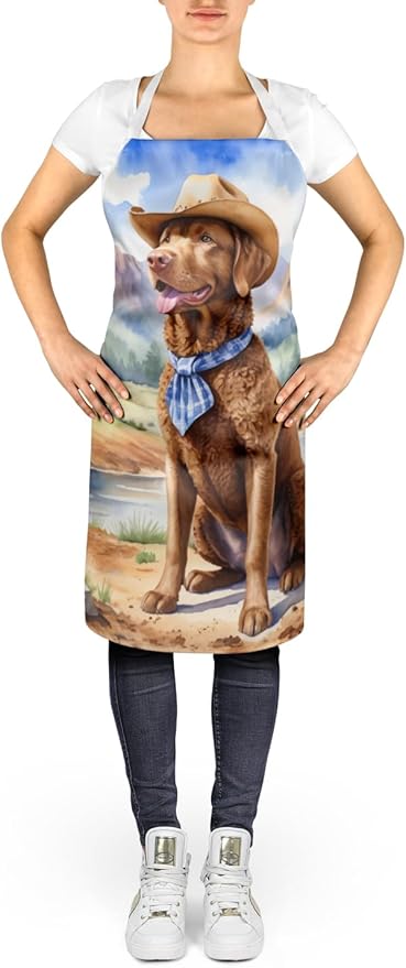Caroline's Treasures Chesapeake Bay Retriever Cowboy Welcome Apron Cooking Kitchen Server Baking Crafts Gardening for Adult Women Men, Unisex, Large, Multicolor