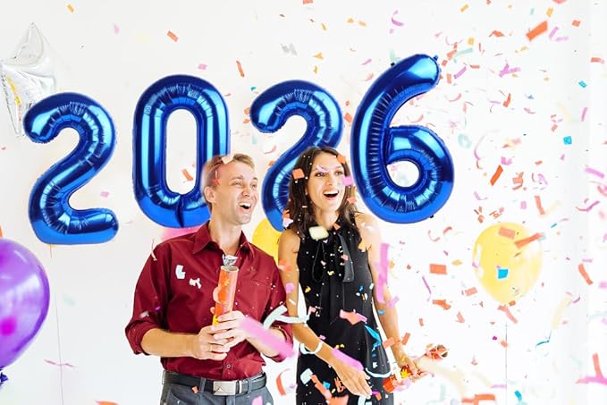 2026 Balloon Numbers - 40 Inch Navy Blue New Years Eve Party Supplies 2026, Nye Decor Party Decorations Happy New Year, New Years Eve Foil Party Balloons, Graduation Party Decorations