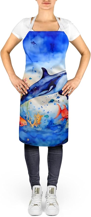Caroline's Treasures Dolphin Apron Cooking Kitchen Server Baking Crafts Gardening for Adult Women Men, Unisex, Large, Multicolor
