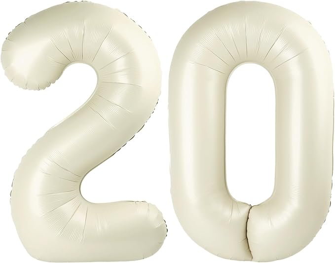 20 Cream Number Balloon 40 Inch, Large Happy 20th Birthday Decorations for Women, Foil Balloon Number for Wedding Marriage Proposa Big Events Family Reunions Party Supplies