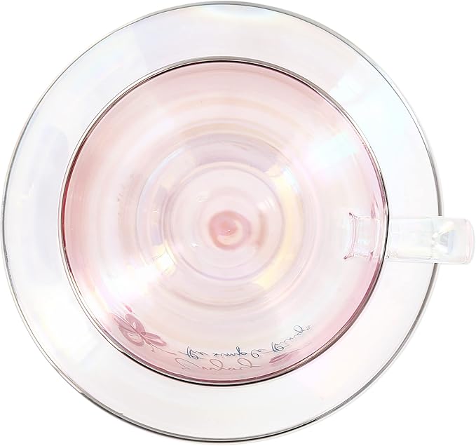 Pavilion Gift Company - Enjoy The Simple Things - 7-ounce Glass Teacup with Saucer Set, Iridescent Coffee Cup, Butterfly Teacup, 1 Count - Pack of 2