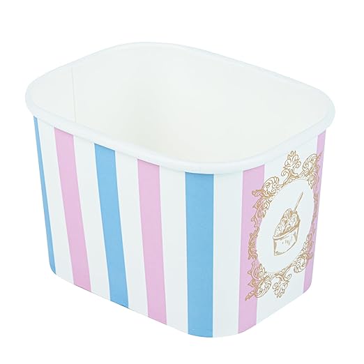 Restaurantware Paper Cups 50 Count 12 Ounce Square Disposable Ice Cream Containers, Leak-Resistant Paper Dessert To Go Cups, Hot And Cold Food, Durable Pink And Blue Stripe Design