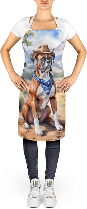 Caroline's Treasures Boxer Cowboy Welcome Apron Cooking Kitchen Server Baking Crafts Gardening for Adult Women Men, Unisex, Large, Multicolor