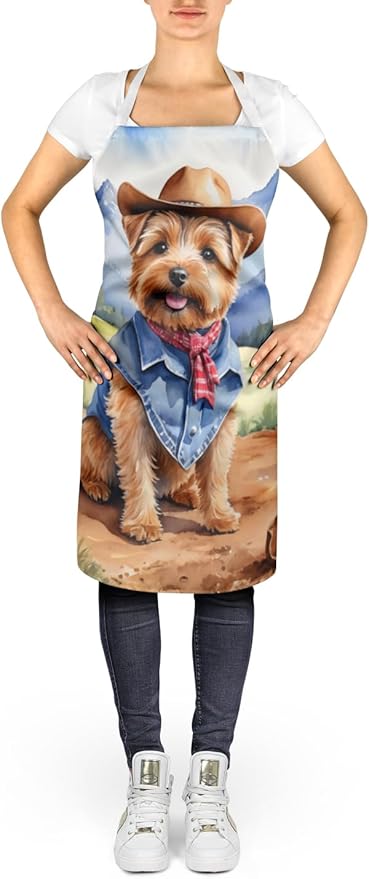 Caroline's Treasures Norfolk Terrier Cowboy Welcome Apron Cooking Kitchen Server Baking Crafts Gardening for Adult Women Men, Unisex, Large, Multicolor
