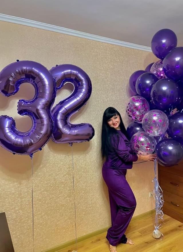 20 Number Balloons, Purple Big Number Balloons for Women Men, 40 Inch Digital Balloon for Happy Birthday Decoration Supplies, Anniversaries Graduation