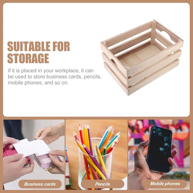 Hemoton Wooden Storage Box 12X8X6.3 Inch Rectangular Wood Crate Basket Organizer with Handles for Home D Cor and Sundries Storage