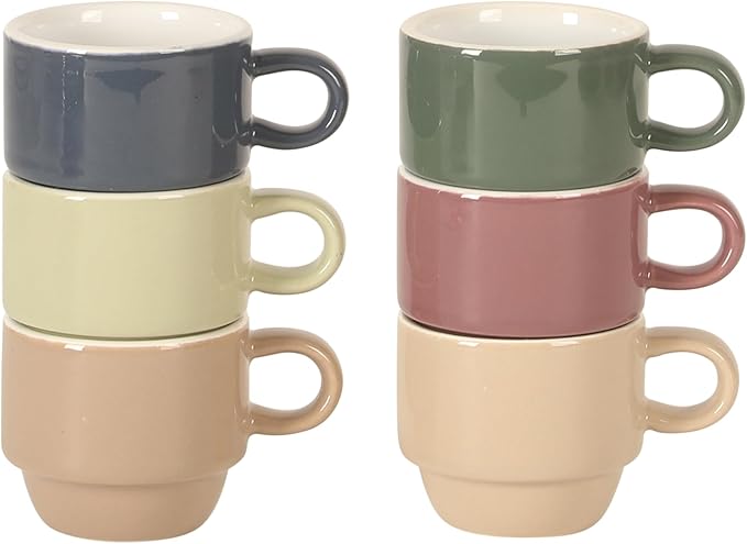 Gibson Home Brew Harmony 13 Piece Espresso Cup Set with Metal Rack, Stoneware Espresso Cups & Saucers, Solid Color Stackable Coffee Set, Café Style, Dishwasher & Microwave Safe