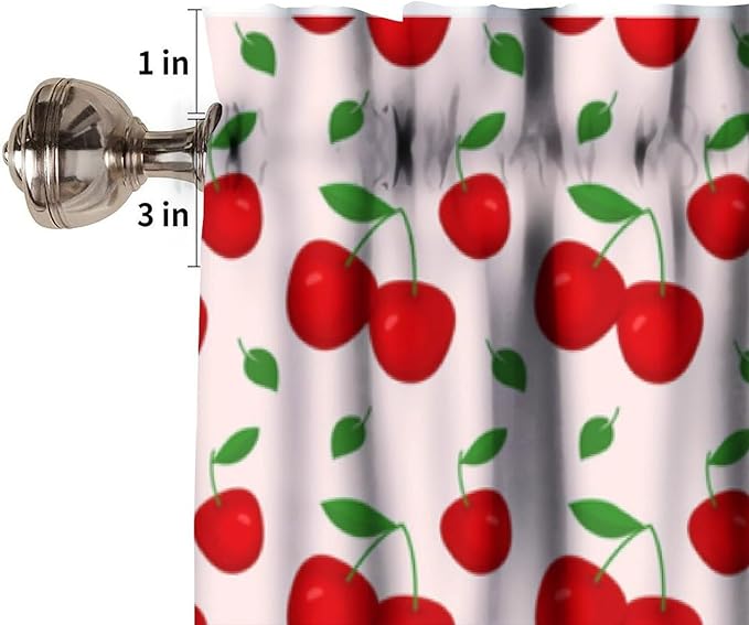Red Cherry Curtain Valance, Cute Fruit Farmhouse Decorative Rod Pocket Window Drapes for Kitchen Dining Room Bedroom Living Room Cafe Party Home Decoration, 54x18Inch