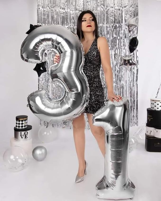 17 Balloon Numbers 40 In, 17th Birthday Decorations for Boys Girls, Silver Happy 71st Birthday Party Decorations Big Balloons for Wedding, Celebration Party, Graduations
