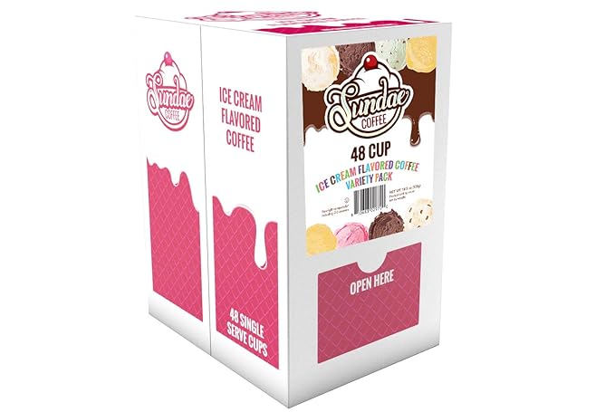 Sundae Ice Cream Flavored Coffee Pods, Compatible with 2.0 Keurig K-Cup Brewer, 48 Count (Assorted Variety Pack)