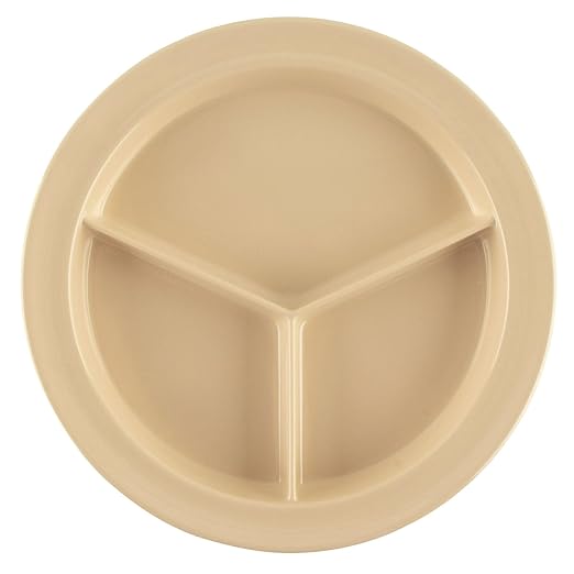 G.E.T. CP-530-T Tan 9" 3-Compartment Plate, Break Resistant Dishwasher Safe Melamine Plastic, Supermel Collection (Pack of 12)
