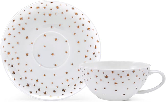 Mikasa Millie Gold Metallic Set of 4 Tea Cups and Saucers, 8 Ounce
