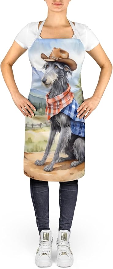 Caroline's Treasures Scottish Deerhound Cowboy Welcome Apron Cooking Kitchen Server Baking Crafts Gardening for Adult Women Men, Unisex, Large, Multicolor