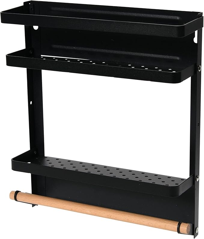 Household Essentials Metal Magnetic Organizer with Towel Rack, Black