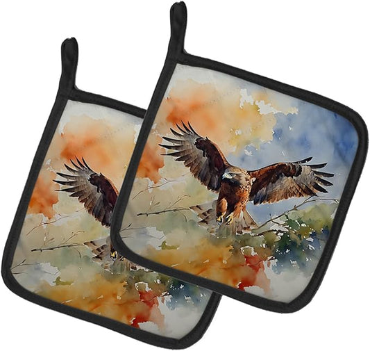 Caroline's Treasures Hawk Pair of Pot Holders Kitchen Heat Resistant Pot Holders Sets Oven Hot Pads for Cooking Baking BBQ, 7 1/2 x 7 1/2