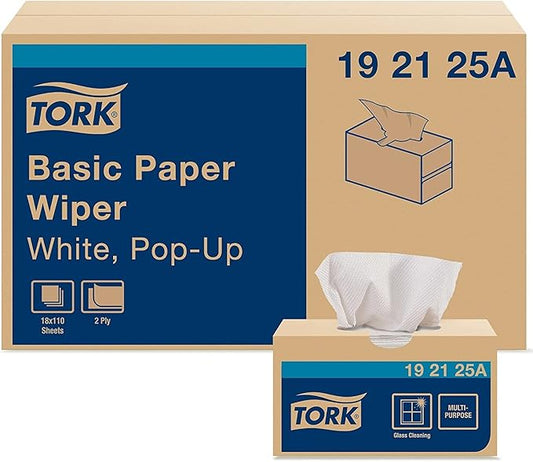 Tork Basic Paper Wiper White, Pop-up Box, 18 x 110 Sheets, 192125A