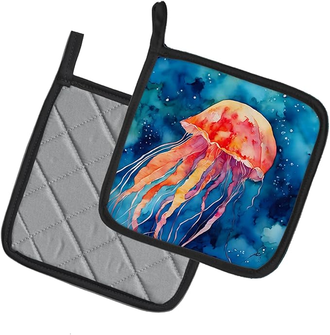 Caroline's Treasures Jellyfish Pair of Pot Holders Kitchen Heat Resistant Pot Holders Sets Oven Hot Pads for Cooking Baking BBQ, 7 1/2 x 7 1/2